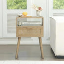 MaxSmeo Rattan Nightstand with Drawer, Mid Century Modern Wood Bedside Table for Living Room, Bedroom and Small Spaces (Rustic Walnut) by CozyNest Decor