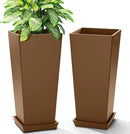 FENCY Set of 2 Tall Planters for Outdoor Plants, 24 Inch Large Tapered Pots with Drainage Trays, Weather-Resistant Plastic Plant Containers for Patio, Porch, Garden, Front Door Decor,Brown by CozyNest Decor