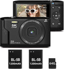 T TAKMLY Digital Camera 5K, Autofocus 16x Zoom 72MP Point and Shoot Cameras Compact Portable with Flash for Kids Boys Girls Teens Students, Anti Shake 2.8'' Screen, 64GB Card Include, Black by TinyTreasures Baby Boutique