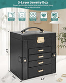 AKOZLIN 5-Tier Jewelry Box Leather Jewelry Storage Organizer with 4 Drawers Lockable for Women Girls Ring Necklace Earring Bracelet Watches Holder with Mirror Black by TinyTreasures Baby Boutique