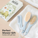 Baby Hair Brush and Comb Set for Newborn - Wooden Baby Hair Brush Set with Soft Goat Bristle, Baby Brush Set for Newborns, Baby Brush and Comb Set Girl, Boy, Toddler Cradle Cap Brush (Oval, Frost) by TinyTreasures Baby Boutique