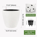 Dexceder 18x17 Inches Rattan Self Watering Planter Indoor Outdoor, Inner Pot Design, Thickened Table Flower Plant Pot with Water Level Indicator (Ivory White) by CozyNest Decor