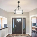 16.3''Black Drum Chandelier 3-Light Modern Farmhouse Chandelier with White Fabric Shade Adjustable Drum Pendant Light Fixture for Dining Room Kitchen Island Hallway Living Bedroom by CozyNest Decor