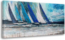 Arjun Blue Abstract Wall Art Canvas Teal Ocean Sailboat Picture Modern Turquoise Coastal Nautical Painting Large 40"x20" Framed Textured Artwork for Living Room Bedroom Bathroom Home Office Wall Decor by CozyNest Decor