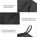 100% Pure Linen Dual Hanging Laundry Bag with 2 Deep Pocket and 2 Side Zipper 20x27in, Over The Door Laundry Hamper Space Saving Hampers for Dirty Clothes Home Travel, Black by CozyNest Decor