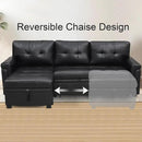 Naomi Home Modern Sectional Sofa with Storage Chaise Black/Air Leather by CozyNest Decor