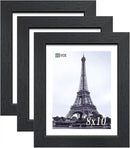 VCK 8x10 Picture Frame Set of 3 - Black, Textured Exclusive Solid Wood Picture Frames, Wall Hanging by CozyNest Decor