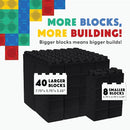 Big Blocks for Kids Ages 4-8 — Indoor & Outdoor Blocks Kids Games — Black Large Building Blocks - 48 pc by TinyTreasures Baby Boutique