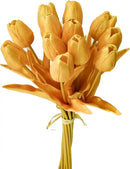 Mandy's Artificial Tulips 12 Stems Fully Gold PU Faux Flowers for Wedding Home Decor 13.5 Inch by CozyNest Decor
