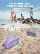 TPone Portable Bluetooth Speaker, 30W (Peak) Wireless Speaker for Outdoor, Up to 12H Playtime, IPX5 Waterproof with Light, TWS Pairing, for Home/Party/Outdoor/Beach, Birthday Gift (Chilled Lilac) by TinyTreasures Baby Boutique