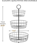 REGAL TRUNK & CO. 3 Tier Fruit Basket, Elegant French Country Wire Baskets, Three Tiered Wire Basket Stand for Vegetables, Bread & More for Countertop or Hanging, Christmas or Birthday Present by CozyNest Decor