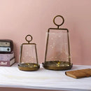 9" Wide Modern Farmhouse Metal Hurricane Candle Holder with Handmade Sturdy Glass Sleeve in Antique Brass for Pillar Candle & Plants, Hurricane Lantern, Industrial, Minimalistic (1, Brass, 9"x14") by CozyNest Decor