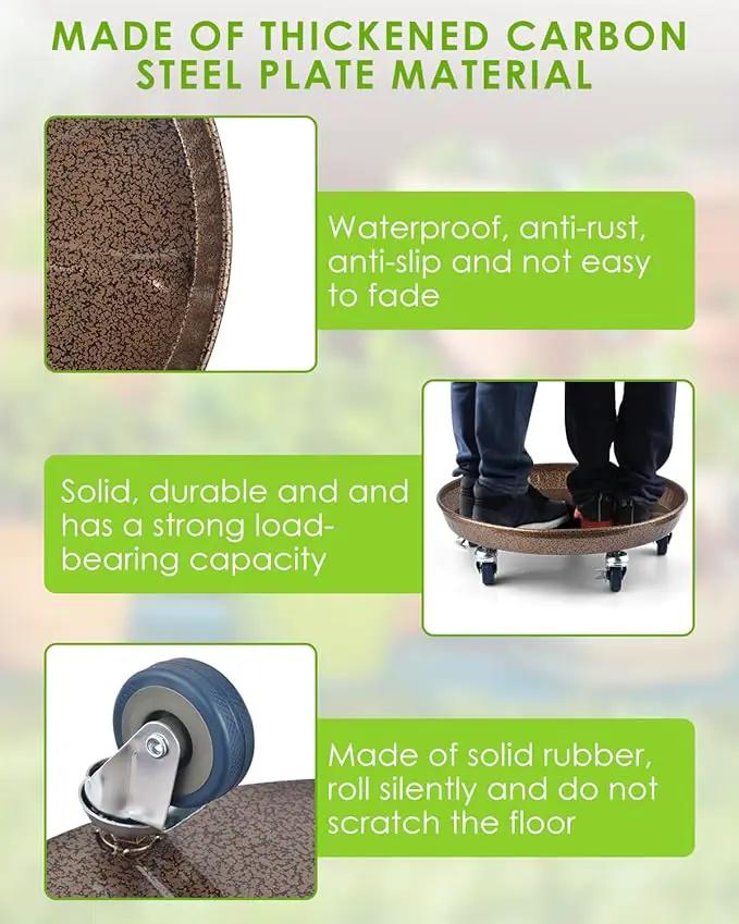 PACETAP 2Pack 15.7'' Large Plant Stand with Lockable Wheels, Heavy-Duty Plant Caddy with Casters for Indoor and Outdoor, Round Rolling Plant Stands Garden Pot Mover to Carry Potted Flower Pot, photo 3 of 6