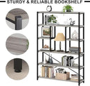 LVB Industrial 6 Tier Bookshelf, Large Tall Open Rustic Vintage Etagere Bookcase, Gray Big Wide Modern Farmhouse Wood and Metal Book Shelf for Home Bedroom Living Room Office Storage, Light Grey Oak by CozyNest Decor