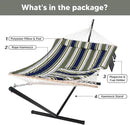 SUNCREAT Hammocks Double Outdoor Hammock with Stand, Cotton Rope Two Person Hammock with Polyester Pad & Large Pillow, Blue& Gray by GreenHaven Gardens