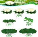 10pcs Artificial Floating Foam Lotus Flowers with Artificial Frog Lotus Leaves, Lily Pads for Lake, Pond Plants Ornaments for Pool Aquarium Water Decoration, White by GreenHaven Gardens