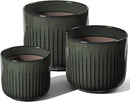LE TAUCI Ceramic Planters for Indoor Plants, 8.3+6.9+5.7 inch Plant Pots with Drainage Holes, Cylinder Flower Pot for Indoor House Plant, Set of 3, Glaze Dark Olive by GreenHaven Gardens