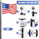 20FT Sectional Super Thick Flag Pole Kit, Heavy Duty 13 Gauge Aluminum in Ground Flagpole with 3x5 American Flag for Residential or Commercial, Black by GreenHaven Gardens