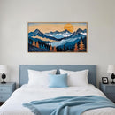 Blue Woodcut Mountain Framed Canvas Wall Art Set, Boho Abstract Ridge Wall Decor, Pine Tree Landscape Wall Painting, Sunrise Forest Art Print for Living Room, Bedroom, Office - 20"X40" by CozyNest Decor