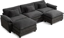 URRED Modular Sectional Sofa Comfy Cloud Couch, Modern Velvet Sofa Sleeper Deep Seat Couches with Ottoman/Pillows for Living Room (Dark Gray, 117'' - U Shape)