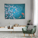 Japanese Koi Fish Tapestry, Cherry Blossoms Asian Oriental Green Teal Flower Branch Koi Fish Carp Tapestries Wall Hanging for Bedroom Living Room Office Decor 40"x30" by CozyNest Decor