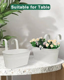 vensovo Metal Railing Planter for Outdoor Plants - 3 Pack Balcony Hanging Flower Pots with Detachable Hooks and Drain Holes Oval Bucket Rail Box Fence Planters for Home Garden Decor, White by GreenHaven Gardens