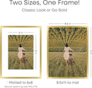 Homeforia 8.5 by 11 Picture Frame Gold, High End Metal 8.5x11 Poster Frames with Mat 6x8 Photo, 8.5 x 11 Frame Matted to 6 x 8 Print, 8.5by11 Wall or Tabletop Frame, Tempered Glass, Wall Kit, Set of 1 by CozyNest Decor