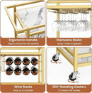 Leteuke Bar Cart for Home, 3 Tier Gold Serving Rolling Carts with Wheels, Drink Cart, Liquor Stand with Marbled Wooden Shelves, Wine Rack and Glass Holder for Kitchen, Dining Room by CozyNest Decor