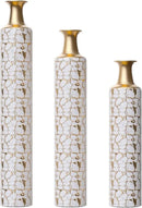 Medhansh Metal Floor Vase, Tall Floor Vase with Gold Twig Pattern, Antique White Finish (Set of 3) by CozyNest Decor