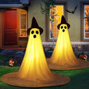 2 Packs Halloween Ghost Outdoor Decorations, 59” Light Up Ghost Decor with Remote Control, Adjustable Height Standing Halloween Lighted Ghost Kit with Witch Hat Ideal for Porch, Garden, Yard by CozyNest Decor