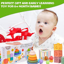 Montessori Toys for Babies 6-12 Months, 4 in 1 Soft Baby Teething Toys, Stacking Building Blocks & Rings for Infants, Sensory Bin Toy by TinyTreasures Baby Boutique
