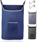 Fine Living Co. Large Hanging Laundry Hamper with Over Door Hooks & Adhesive, Durable Space Saving Laundry Bag with Zipper and Wide Open Top, Hanging Dorm Laundry Hamper (Navy Blue-XL) by CozyNest Decor