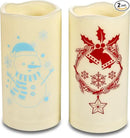 Outdoor Battery Operated Flameless Pillar Candles Auto Daily Timer Waterproof Realistic Flickering Electric LED Lights Wreath Jingle Bell Snowman Decals Christmas Decoration 3”X6” 2 Pack by GreenHaven Gardens