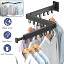 Clothes Drying Rack Wall Mounted,Space Saving Wall Drying Rack,Retractable Collapsible Tri-Fold,for Bathroom,Balcony,Outdoor lndoor with Laundry,Black by TinyTreasures Baby Boutique