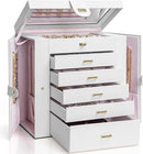 AKOZLIN Extra Large 6-Tier Jewelry Box Organizer with Mirror, 5 Drawers Leather Jewelry Storage Case for Women Girls Ring Necklace Earring Bracelet White by TinyTreasures Baby Boutique