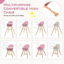 BABY JOY Convertible Baby High Chair, 3 in 1 Wooden Highchair/Booster/Chair with Removable Tray, Adjustable Legs, 5-Point Harness, PU Cushion and Footrest for Baby, Infants, Toddlers (Pink) by TinyTreasures Baby Boutique