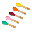 Avanchy Baby Spoons 5 Bamboo and Silicone Set, Self Feeding Food Utensils, 4 Months Baby Led Weaning, 5 Pack W/Pink by TinyTreasures Baby Boutique