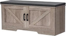 2-Tier Storage Bench, Shoe Bench with Padded Seat Cushion, Entryway Bench with 2 Barn Doors, Adjustable Shelf, 13.8" D x 39.4" W x 17.7" H, for Entryway, Living Room, Bedroom, Greige by CozyNest Decor