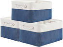 TheWarmHome Storage Basket for Organizing - Medium 3 Pack 14x10x7 inch Fabric Storage Cubes for Shelves with Rope, Collapsible Storage Bin for Organizer Closet Cloth Gift Toy (White & Jean Blue) by TinyTreasures Baby Boutique