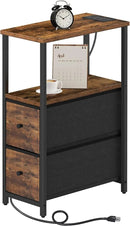 TUTOTAK Small Narrow End Table with Charging Station, Side Table with Outlets, Nightstand with 2 Cloth Drawers, Couch Table, for Living Room, Bedroom, Bedside, Brown TB01BB085 by CozyNest Decor