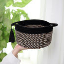 Decorative Small Gift Basket Empty – SweetMemo Cute Woven Rope Organizer Baskets for Desk, Bedside, Bathroom, Key, Round Boho Decor Cotton Bin with tassel, Gift Bag, Ribbon – Rustic Black Brown by CozyNest Decor