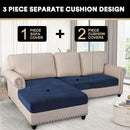 PrinceDeco Sectional Couch Covers 3 Pieces Velvet Sofa Covers L Shape Soft Couch Covers for Sectional Sofa Corner Sofa Cover Couch Cover for Dogs Washable (2 Seater + 1 Chaise,Navy) by CozyNest Decor