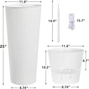 KOL 25" H. Metal Hand-Hammered Planters with Inner Pots 2-Pack, White Decor Planter for Deck, Patio, Porch - Galvanized Steel Handcrafted Flower Pot - w/Water Level Indicator - Indoor Outdoor Use by GreenHaven Gardens