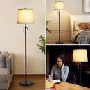 Floor Lamps for Living Room, Black Floor Lamp Adjustable Height Standing Lamp, Dimmable Modern Tall Floor Lamp for Bedroom Office with Beige Linen Shade, 8W 3000K Bulb Included by CozyNest Decor