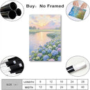 The hydrangea scenery all over the lake at sunset is suitable for posting in the living room bedroom office landscape poster wall painting by CozyNest Decor