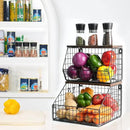 Fruit Basket, Stackable Wall Mounted Fruit Baskets, Potato Baskets Onion Storage for Kitchen, Hanging Wire Basket with Wood Lid, 2-Tier Vegetable Organizer Kitchen Countertop Organization by CozyNest Decor