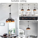 WUZUPS Chandelier Rustic Farmhouse Industrial Round Ceiling Pendant LED Light Fixture with Amber Gradient Black Glass Shade for Dining Room Kitchen Island Foyer Entryway, H 20.9" W 15.9", E26 Base by CozyNest Decor