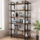 Solid Wood Bookcase and Book Shelves Wood and Metal Shelving Unit 6 Tier Bookshelf Modern Rustic Open Bookshelf Office,Distressed Brown (AY-02-6Tier) by CozyNest Decor