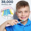 SEAGO Kids Electric Toothbrush, Sonic Soft Bristle Rechargeable Toothbrushes with DIY Stickers, 5 Modes, Includes 4 Replacement Brush Heads, Ages 3 to 12 Years Old (Pink) by TinyTreasures Baby Boutique