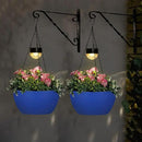 2 Packs Solar Hanging Basket Planters for Plants Outdoor, Self Watering Blue Flower Plants Pots with Solar Light Drainer for Balcony Patio Garden Outdoor Decoration by CozyNest Decor